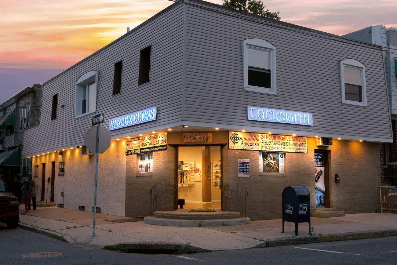 American Best Garage Doors service van and Philadelphia base of operations